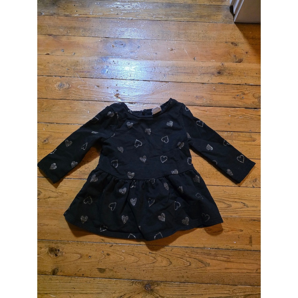 Circo‎ Baby Girls Black Glitter Heart Long Sleeve Dress 18M Toddler Holiday